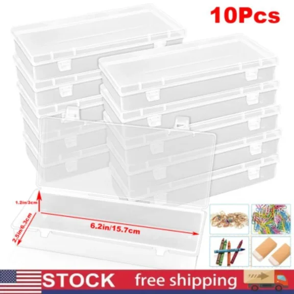 10X Plastic Storage Boxes, Small Storage Containers With Hinged Lids Clear Boxes