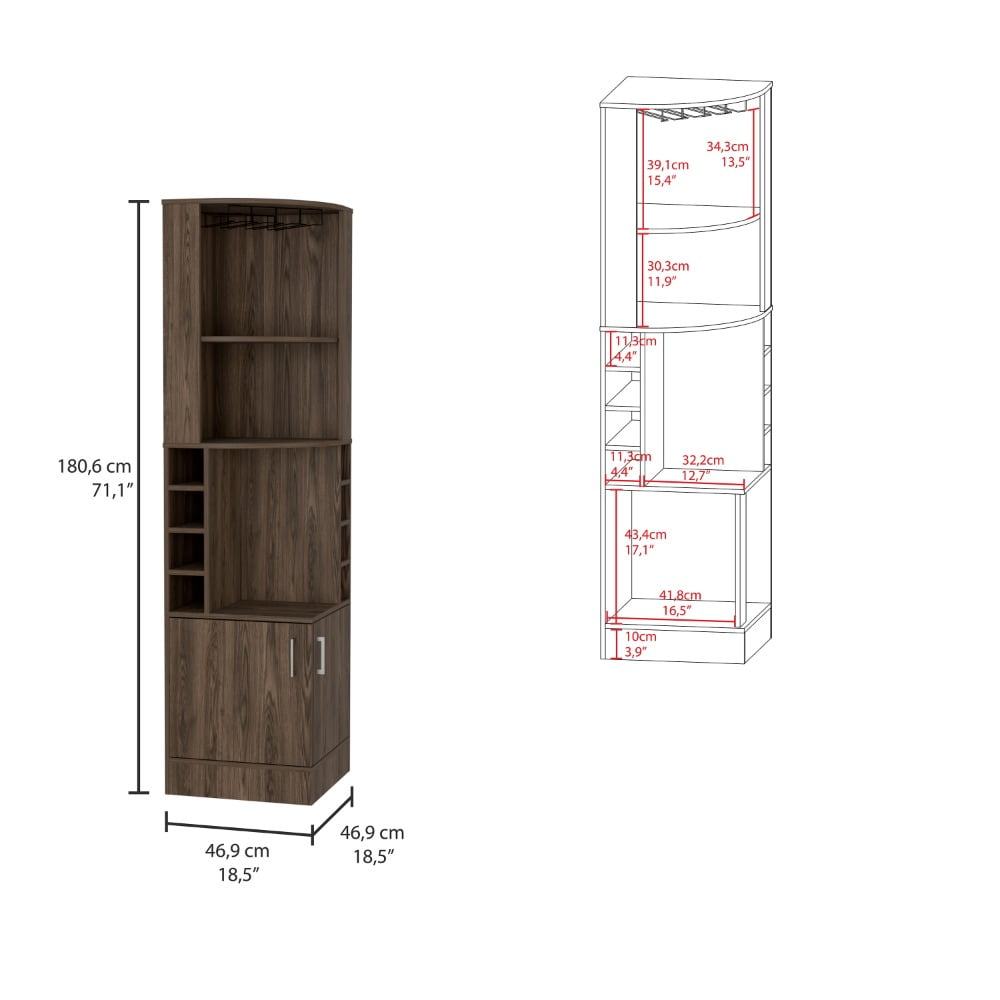 Tuhome Furniture Syrah Corner Bar and Wine Cabinet in Weathered Oak
