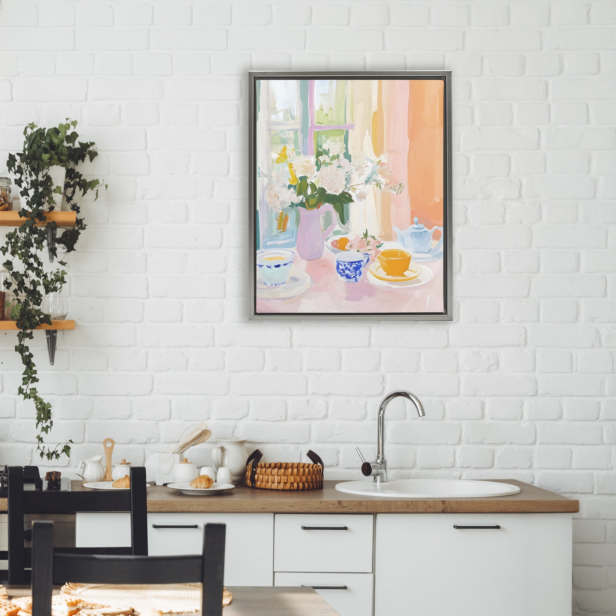 Stupell Industries Breakfast Still Life Abstraction Gray Framed Floater Canvas Wall Art, design by The Prints Vibe