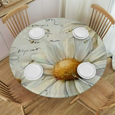 

Sheronv Daisies Round Tablecloth Stain-Resistant Washable 100% Polyester Fiber Waterproof for Home Kitchen Parties Holiday Dinner 38 -42