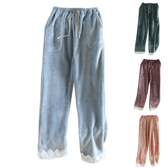 Horkkom Pajama Pants Women Fleece Fuzzy Comfy Pants with Pockets Elastic Waist Warm Soft Flannel Pajama Pants L