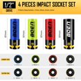 thumbnail image 2 of BOEN 1/2" Drive Impact Lug Nut Socket Set, 4 Pieces Non-Marring Thin Wall Wheel Protector Nut Socket, Metric (17, 19, 21, 22) mm, Color-Cod, 2 of 7