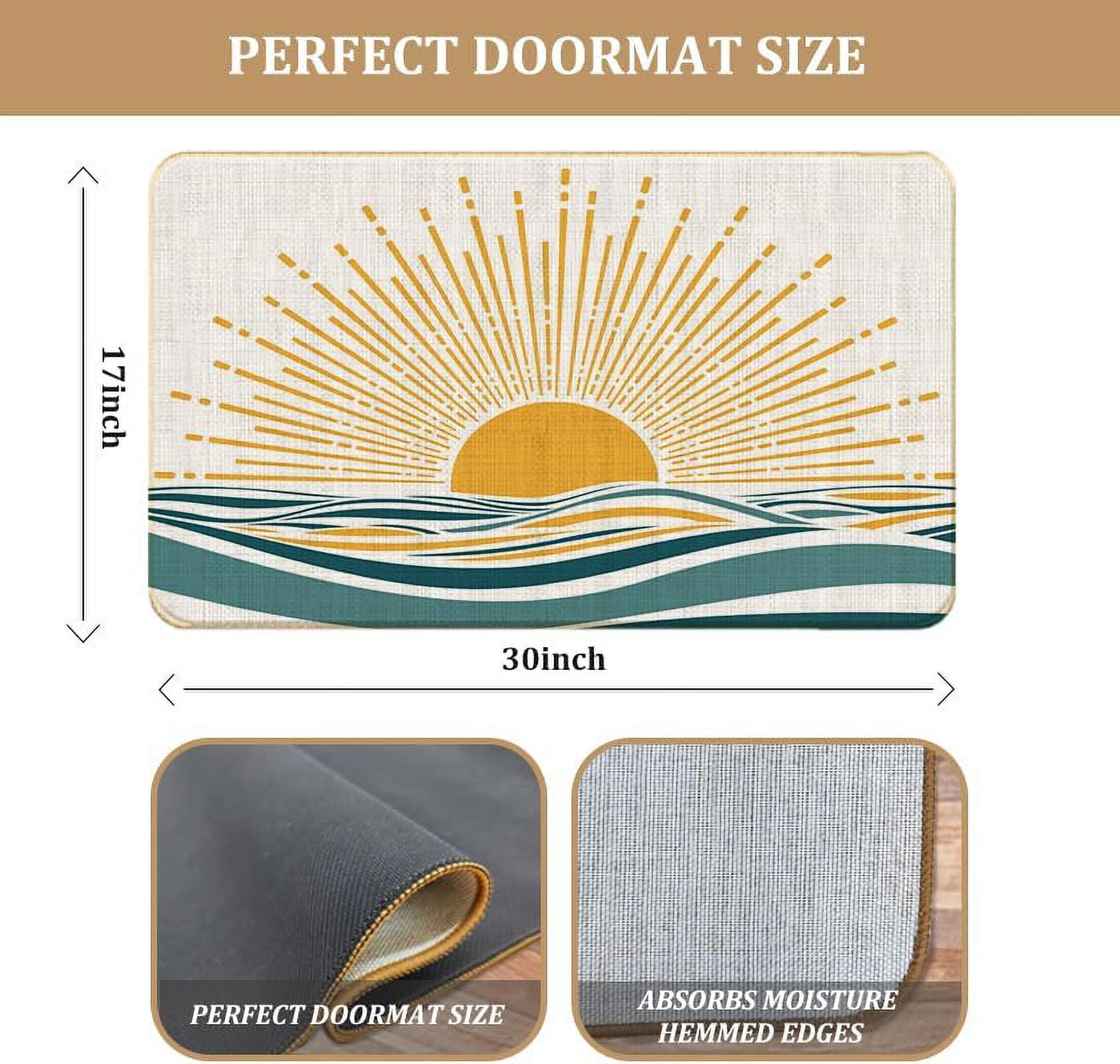 Boho Sun Ocean Front Door Mat Bohemian Welcome Mat for Entryway, Bath, Kitchen 17x30 Inch Outdoor/Indoor Decor Add a Splash of Boho Charm to Your Home’s Entrance Unique and Artistic Design