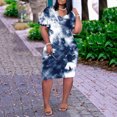 thumbnail image 4 of TSADFHJI Maxi Skirts for Women Fall Women's Large Size Tie Dye Printed V Neck Comfortable Loose Dress Short Sleeved Knee Length Dress with Pockets Xl Navy, 4 of 6