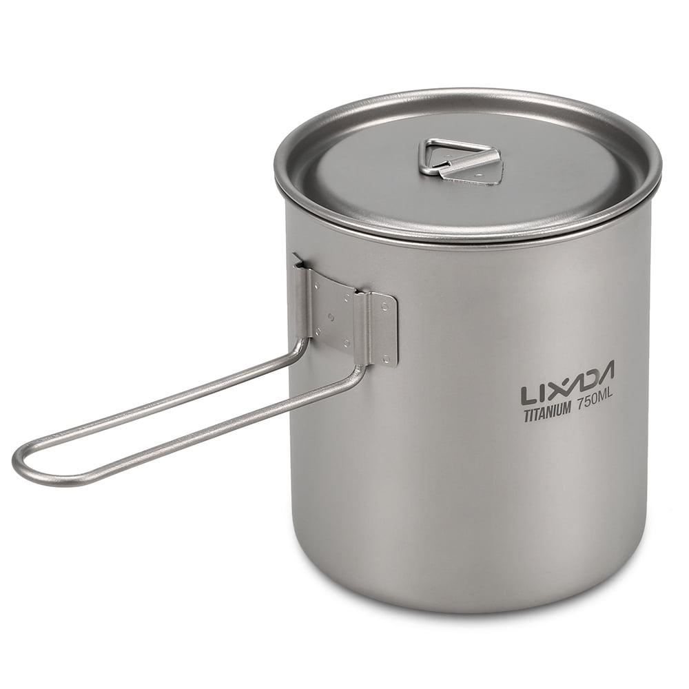 Lixada 750ml Camping Titanium Pot Water Cup with Detachable Handle