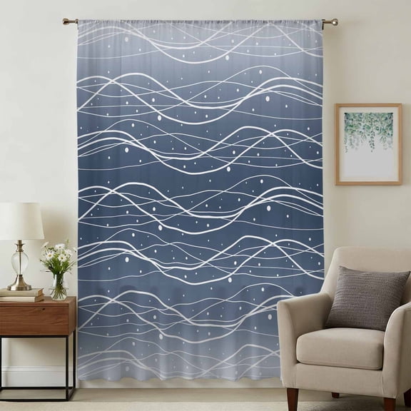Navy Blue Ombre Sheer Curtains 72 Inches Long for Living Room, Modern Abstract Striped Polka Dots Light Filtering Privacy Drapes, Breathable Semi Sheer Window Treatment for Bedroom Dining Room