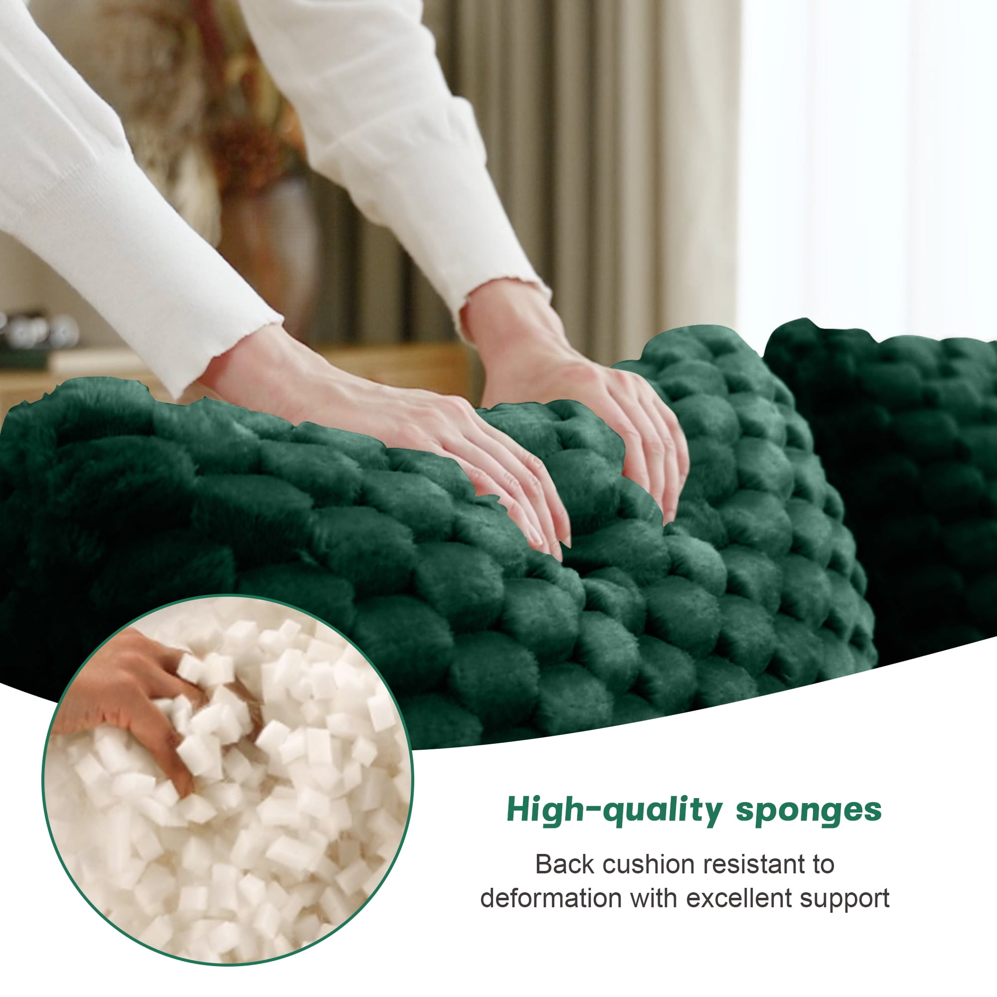 Alvantor 114" Cloud Modular Sectional Sofa with Movable Ottoman, L Shaped Deep Seat Flannelette Boneless Couch for Living Room Bedroom Green