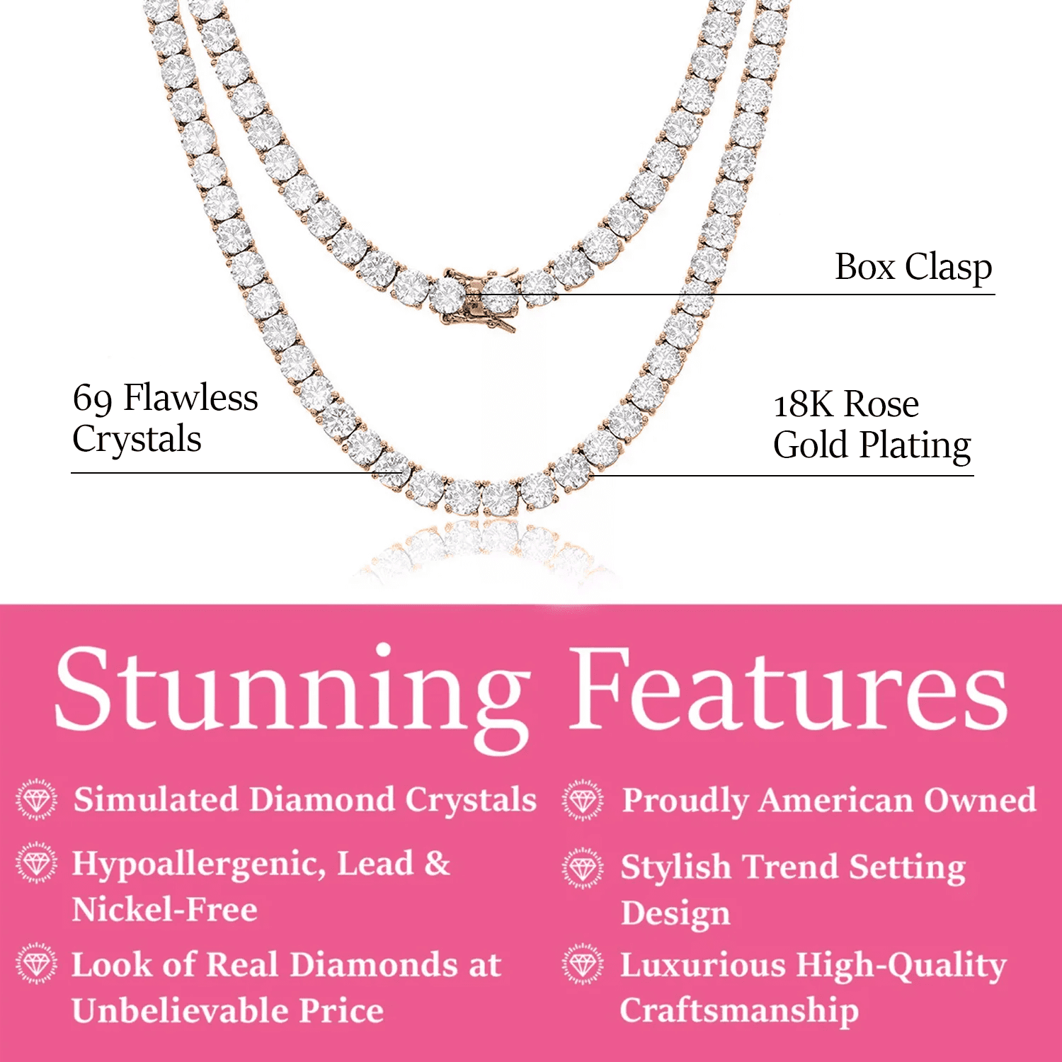 Cate & Chloe Priscilla 18k Rose Gold Plated Necklace with Simulated Diamond Crystals for Women
