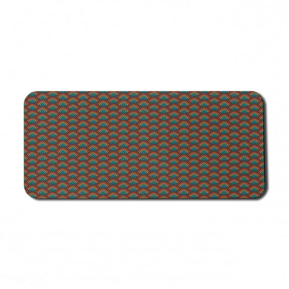 Ethnic Computer Mouse Pad, Floral Vintage Pattern of Ornamentation with Fish Scale-Like Geometric Shapes, Rectangle Non-Slip Rubber Mousepad X-Large, 35" x 15" Gaming Size, Multicolor, by Ambesonne