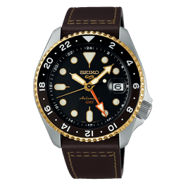 Seiko 5 Sports GMT Champagne Flieger Suit Style Leather
