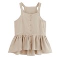 thumbnail image 1 of Gibobby Top informal para mujer, blusa de color liso, sin mangas, plisado, con volantes, botón en el dobladillo, sin mangas, camiseta sin mangas(Caqui,M), 1 of 4