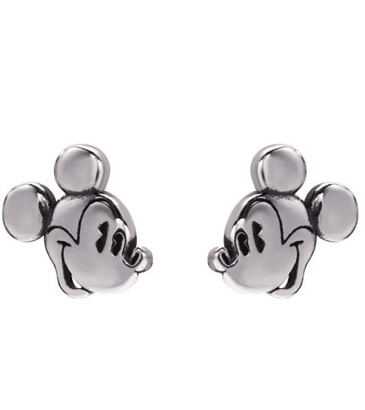 Mickey Mouse Cartoon Character Face Silvertone Mini Metal Stud Earrings