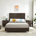 thumbnail image 2 of 2 Pieces Bedroom Furniture Set,Queen Size Upholstered Bed Set with One Nightstand,Velvet Platform Bed with line Stripe Wingback Headboard for Bedroom,Wood Slats Support,No Box Spring Needed,Brown, 2 of 7