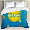 thumbnail image 3 of Yellow Submarine Duvet Cover Set, Nautical Theme a Submarine Surrounded by Fish and Sea Grass Print, Decorative 2 Piece Bedding Set with 1 Pillow Shams, Twin Size, Blue and Yellow, by Ambesonne, 3 of 3