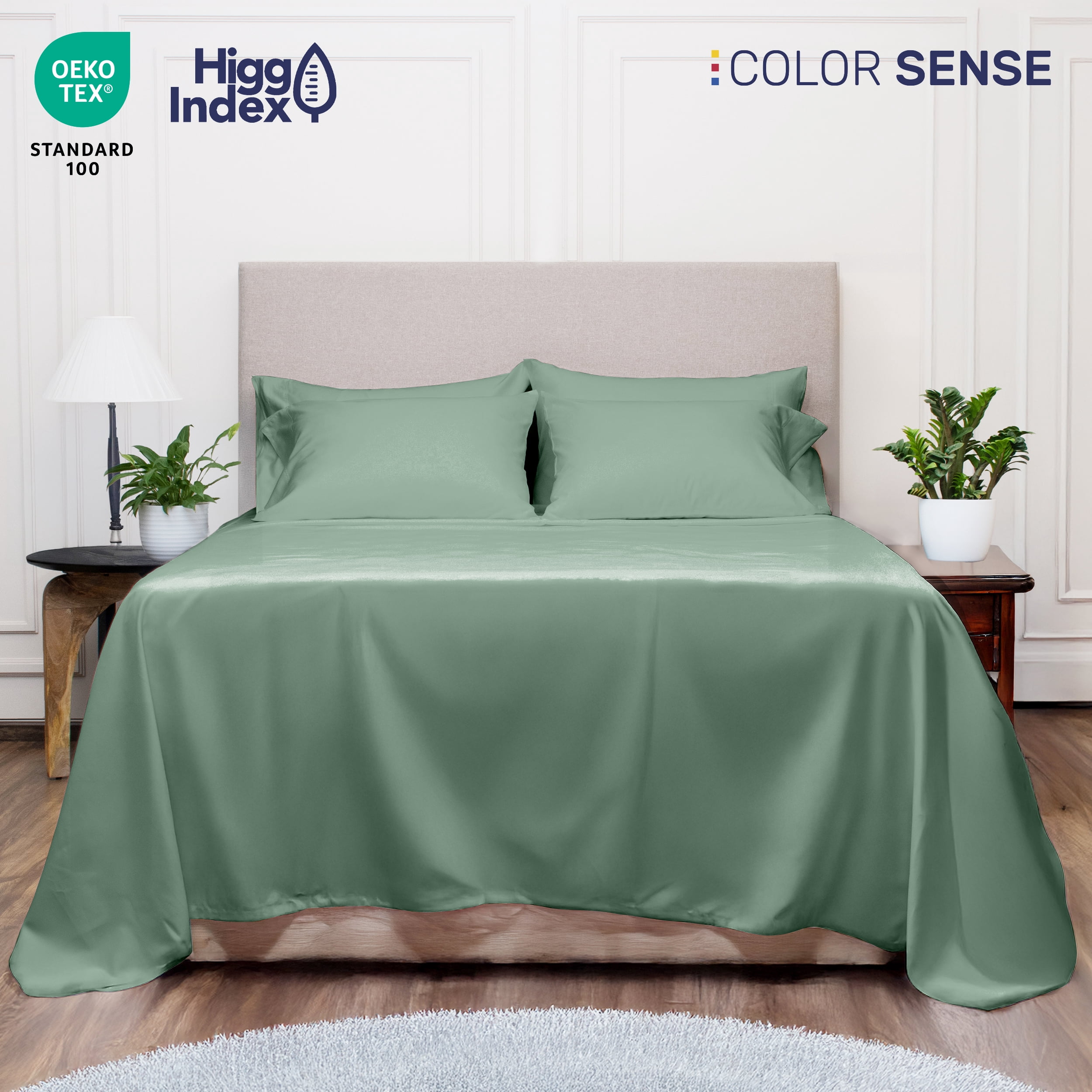 Color Sense 6-Piece 800 Thread Count Green Cotton Rich Adult Bed Sheet Set, King - Deep Pocket