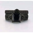 thumbnail image 5 of 18K Black Gold Plated Twilight Hearts 3CT Princess Cut Black CZ Solitaire Engagement Ring Set for Woman, 5 of 6