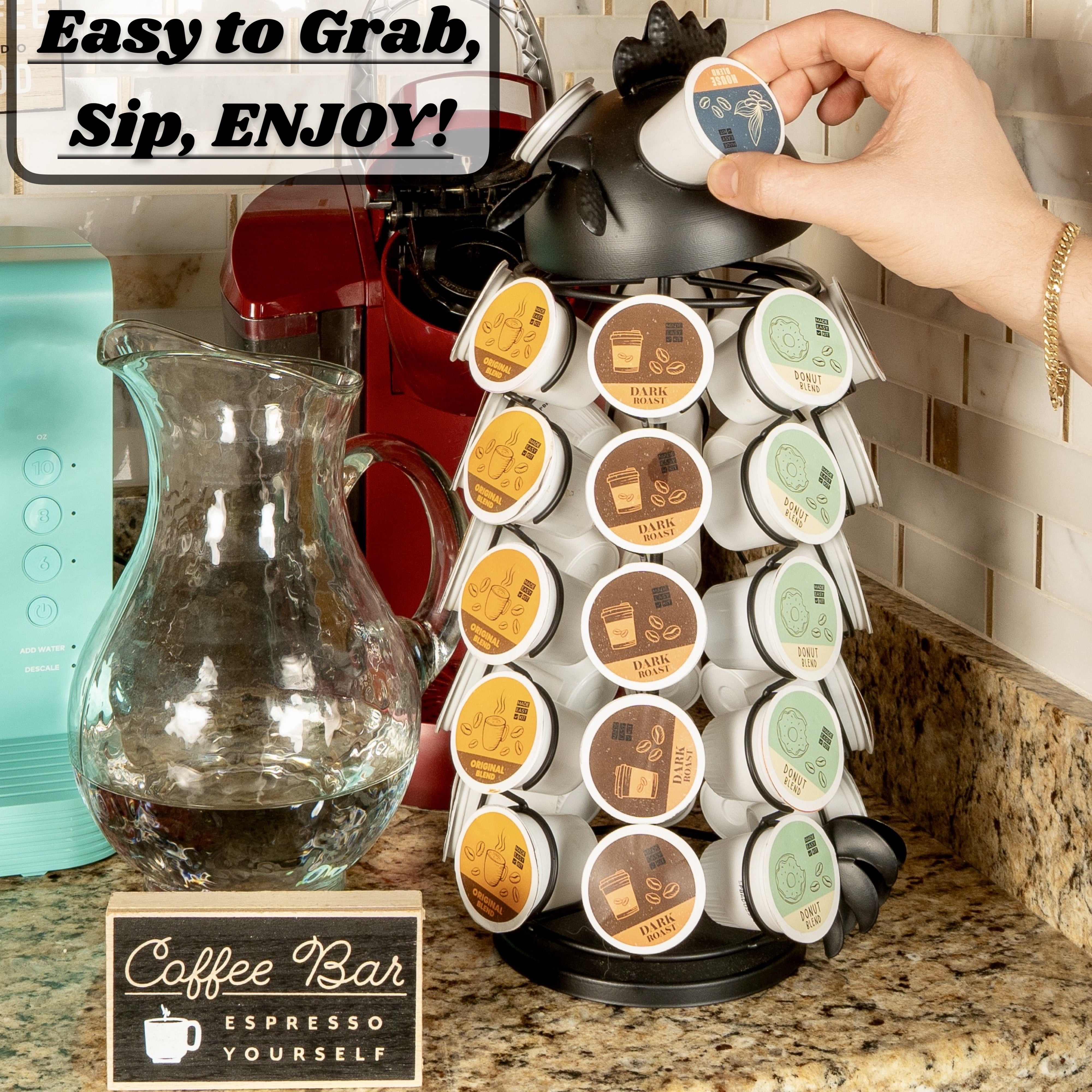 Made Easy Kit Carousel Coffee Pod Holder, Compatible with Keurig K-Pods K-Cups, Countertop Rack Storage Organizer, Metal Home and Kitchen Decor, Capsule Café Station Bar
