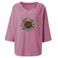 thumbnail image 3 of Usmixi Womens Summer Tops 3/4 Sleeve V-Neck Sunflower Print T Shirts Fashion Loose Cotton Linen Plus Size Pullover Blouses Pink S, 3 of 5