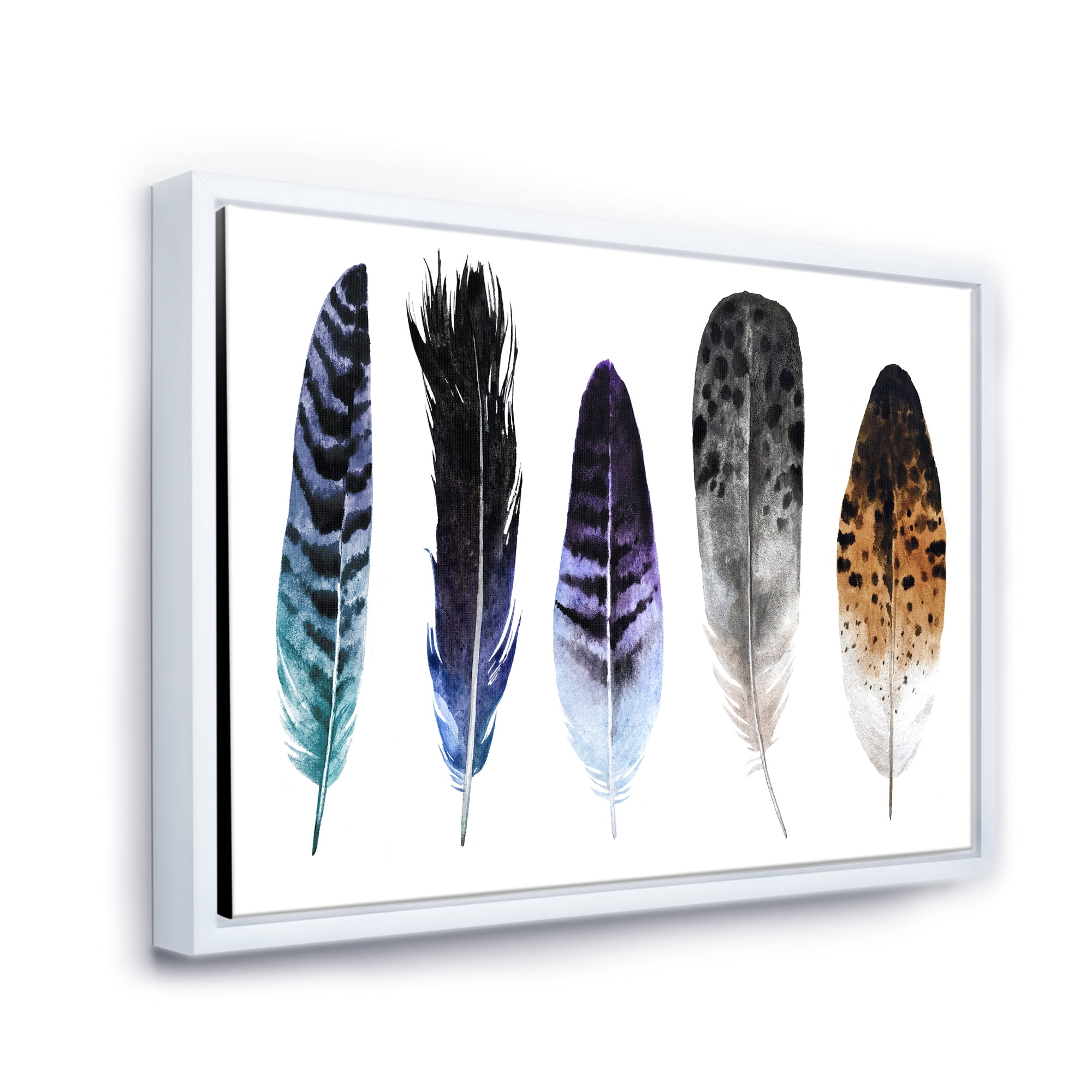 Designart 'Colourful Boho Art Feathers II' Bohemian & Eclectic Framed Canvas Wall Art Print