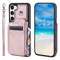 thumbnail image 3 of SaniMore for Samsung Galaxy S22 Plus PU Leather Case, Zipper Purse RFID Blocking 4 Card Slots Removeable Wrist Strap Protective Handbag Flip Cover Stylish Shockproof for Girls Women, Rosegold, 3 of 8