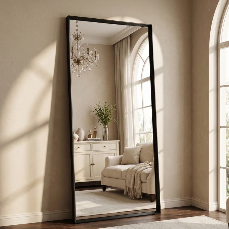 Easy4Home 21"x64" Rectangle Full Length Dressing Mirror Floor Standing Mirror Wall Mounted with Deep Frame,Black