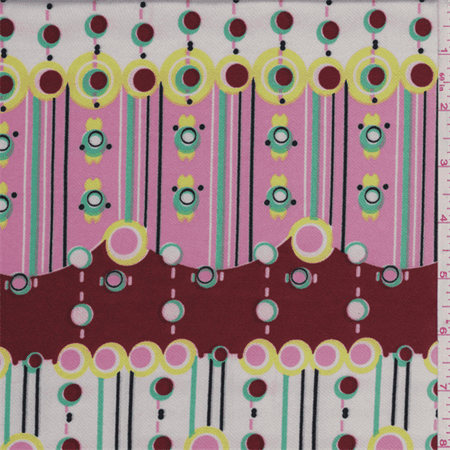 Satin Print Fabric - Brick/Pink/White Circle Print Satin Charmeuse, Fabric Sold By the Yard