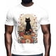 thumbnail image 2 of Camisetas casuales de manga corta con estampado de gato negro y flores de calabaza para hombre., 2 of 8