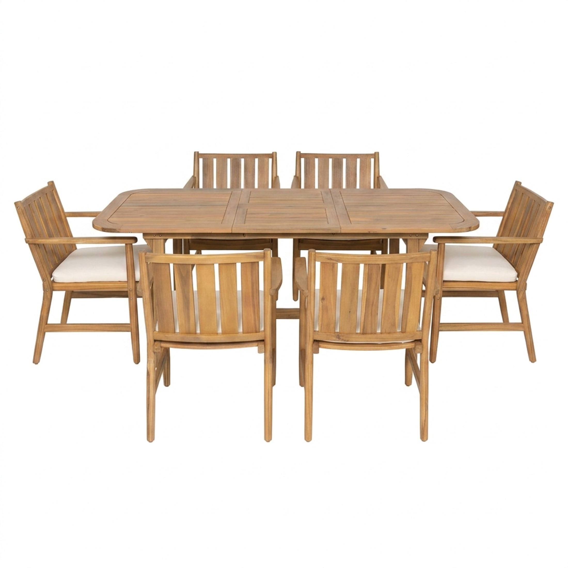Christopher Knight Home 7-Piece Extendable Acacia Wood Patio Dining Set with Cushioned Chairs, Teak+Beige