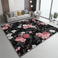 thumbnail image 2 of Washable Area Rug 6 X 9 ft, Lightweight Low-Pile Vintage Floral Print Elegant Style Printed Area Rug, Kitchen Indoor Non Slip Carpet Floral Black Print Mat Living Room Bedroom Dining Room, 2 of 7