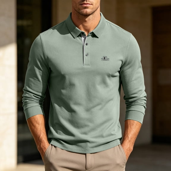 Kalauyu Long Sleeve Business Shirts for Men Print Turn Down Collar with Button Up Blouse Summer Casual Golf Tops