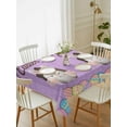 thumbnail image 2 of Purple Easter Rectangle Tablecloth, Spring Cartoon Bunny Colorful Eggs Wood Grain Waterproof & StainResistant Tablecloth, Washable Oil-proof Table Cover for Dining/Party/Wedding/Buffet 60x84 In, 2 of 9