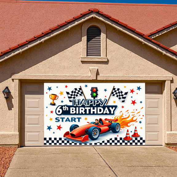 Racing Car Banner Checkered Flags Kids Party Decoration for Children's Birthday Indoor Event Celebration