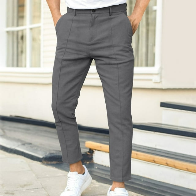 Styesk Men's Pants Men's Fall And Winter Double Folded Trousers Solid Color Casual Trousers
