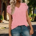 thumbnail image 5 of Womens Eyelet Patchwork T-Shirt V Neck Puff Short Sleeve Shirts Fashion Elegant Casual Loose Boho Summer Blouse, 5 of 5