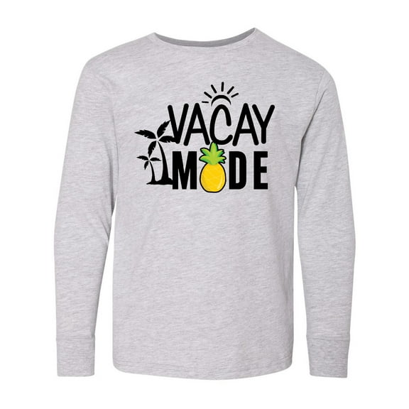 Inktastic Vacay Mode with Palm Trees Sun and Pineapple Long Sleeve Youth T-Shirt