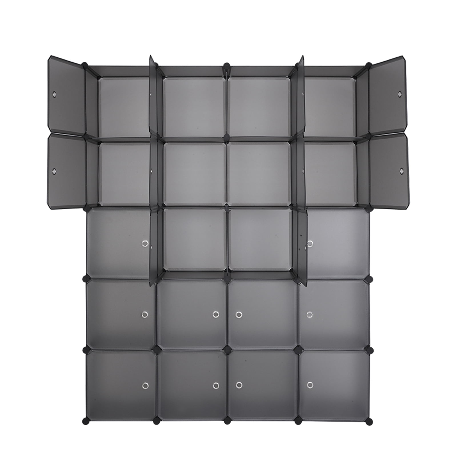 Private Jungle Plastic Closet Organizer with Doors, 20-Cube DIY Storage Cubes Organizer, Modular Storage Cabinet Book Shelf Shelving for Bedroom, Living Room, Office Gray