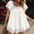 thumbnail image 2 of Blusas de encaje de verano para mujer, manga corta, cuello cuadrado, blusas fluidas, camisas para fiestas, playas, vacaciones, 2 of 6