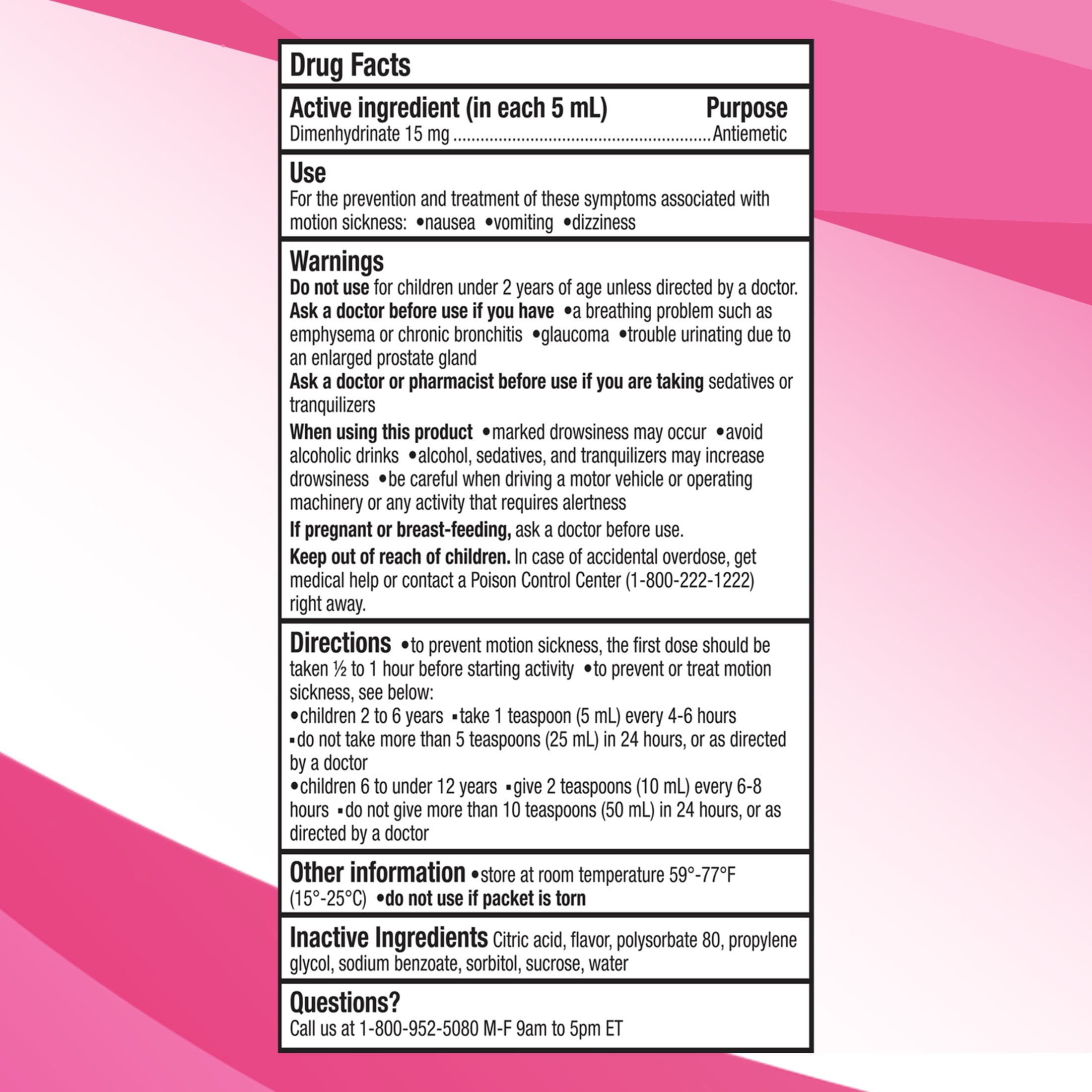 Gravol Kids Dye-Free Dimenhydrinate Liquid for Nausea and Motion Sickness Relief, 2.5 fl oz