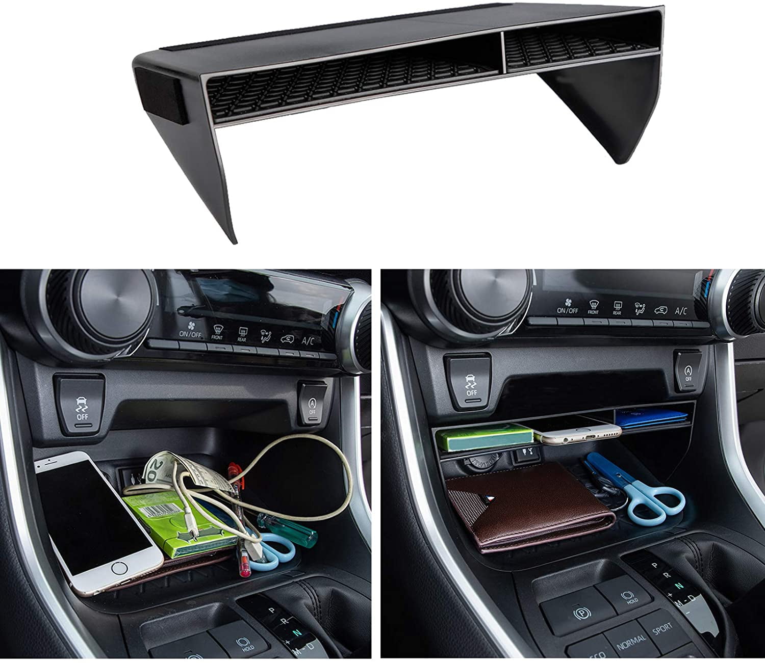 HIGH FLYING for Toyota RAV4 2019 2020 Accessories Center Console Organizer Tray Gear Shift Storage Box Insert Divider Wallets Chewing Gum Double Layers Non-Slip Organizer for Cellphone Cards