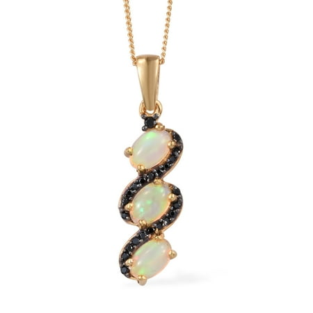 Black Vermeil Pendant - Silver Vermeil Yellow Gold Plated Welo Opal Black Spinel Pendant Necklace 20