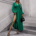 thumbnail image 5 of Karymi Spring Dresses Satin Wrap V Neck Maxi Dress, Long Balloon Lantern Sleeve Ruched Empire Waist Flowy A Line Long Dress, 5 of 6