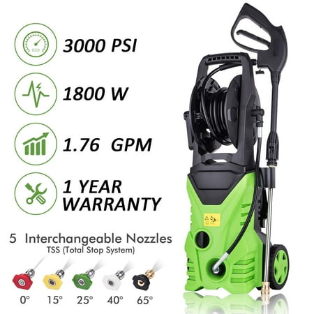 Clearance&amp;Sale! Hifashion 3000PSI 1.7GPM Electric Power Pressure Washer with 5 Quick-Connect Nozzle,Longer Cables and Hoses and Detergent Tank,for Cleaning Cars,Patios,and More