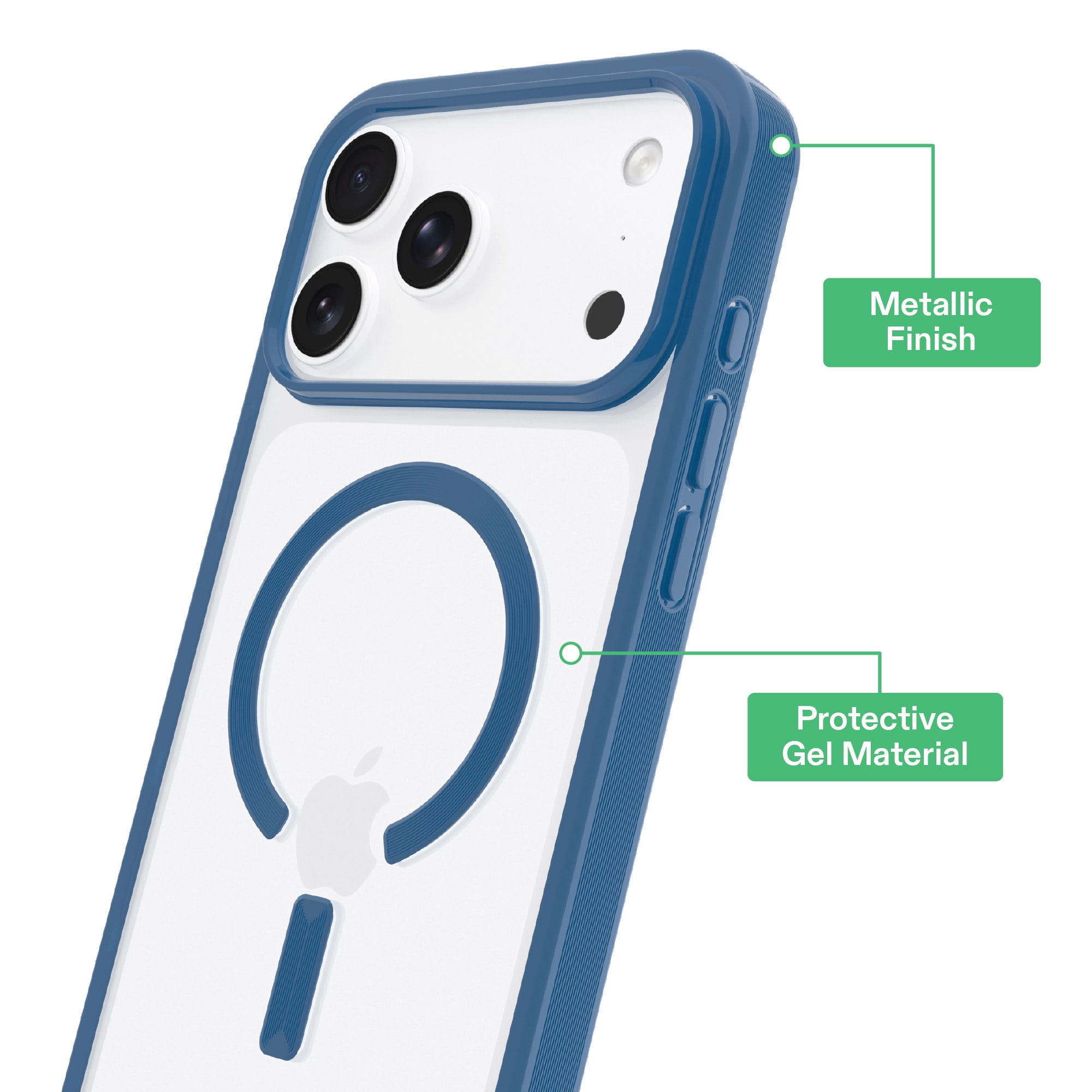 onn Phone Case for iPhone 18 Pro Max / 17 Pro Max, MagSafe Compatible - Clear/Metallic Blue