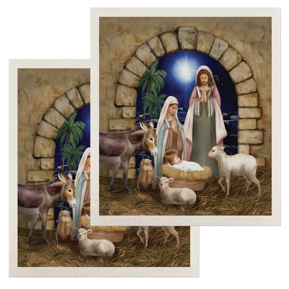 Briarwood Lane Away in a Manger Swedish Dishcloth (2-pack)