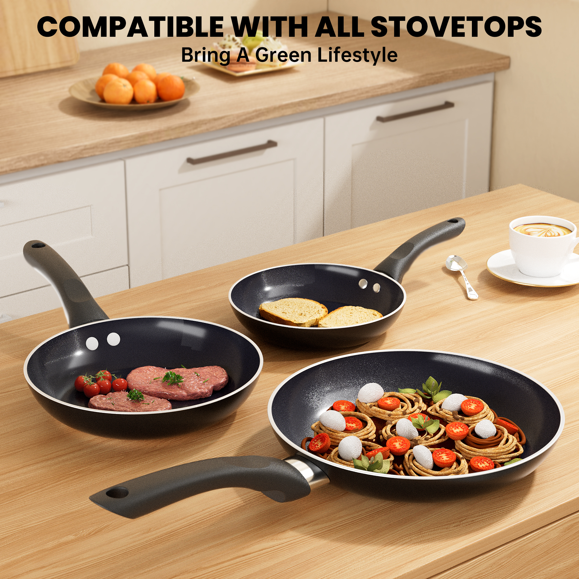 GPED 3-Piece Nonstick Frying Pan Set, 8" 9.5" 11" Skillets photo 5