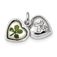 thumbnail image 4 of 925 Sterling Silver Platinum Plate Leaf Clover Epoxy and Shell Cubic Zirconia Heart Charm, 4 of 4