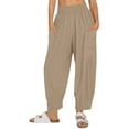 thumbnail image 3 of Women Linen Harem Pants Smocked Waist Casual Lounge Baggy Pant Beach Travel Vacation Trousers with Pockets, 3 of 8