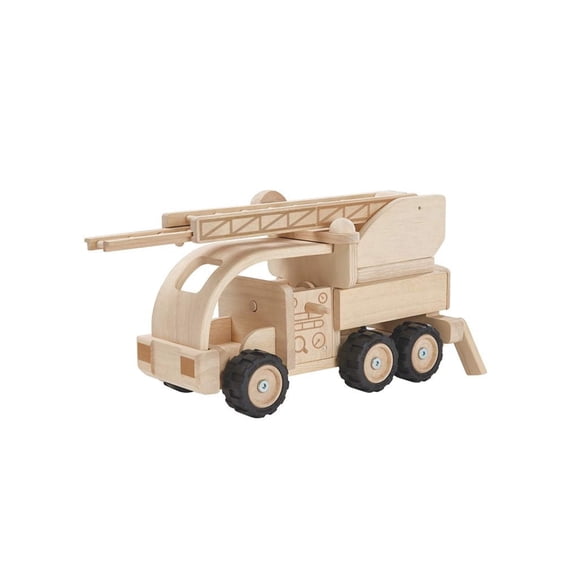 PlanToys® Wooden Fire Truck Toy | Montessori Emergency Vehicle for Early Movement, Imaginative Play & Practical Life Exploration | Eco-Friendly Rescue Truck for Indoor & Outdoor Play