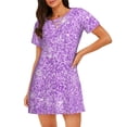 thumbnail image 1 of Disketp Lilac Glittering para Camisón Corto de Manga Corta para Mujeres, Camisón Cómodo con Escote Redondo, Bonito y Confortable, 1 of 6