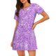 thumbnail image 1 of Balery Lilac Glittering Camisón de manga corta con cuello redondo para mujer, cómodo y elegante., 1 of 6